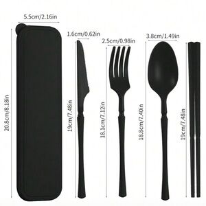 SHEIN Elegant Black Travel Dining Set with Chopsticks